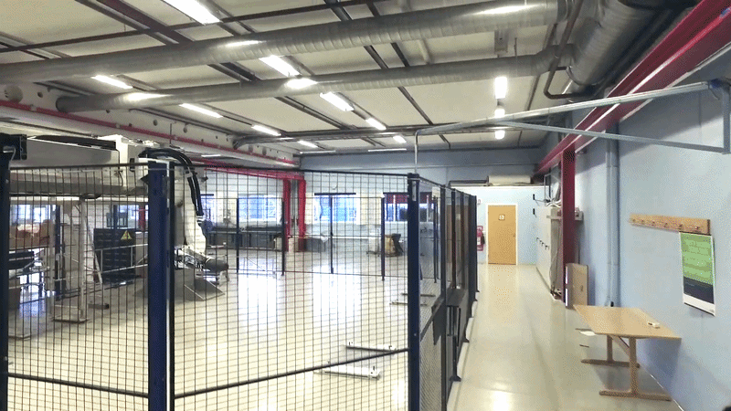 IRB5500 paint robot on elevated rail in motion